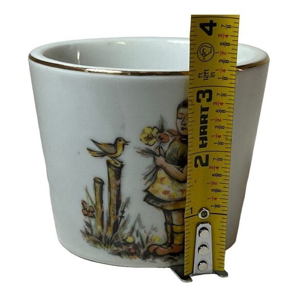 Vtg Price Imports Japan Ceramic Planter Girl Dandelion Flowers Boy Bird Gold Rim - Picture 7 of 7